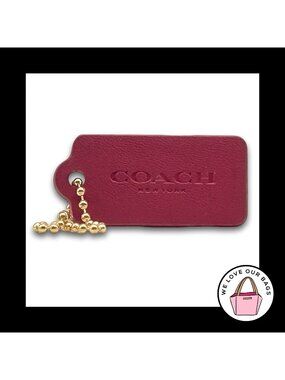 COACH NEW YORK Hang Tag Bag Charm Keychain Fob Dark Pink Leather Brass 1.75
